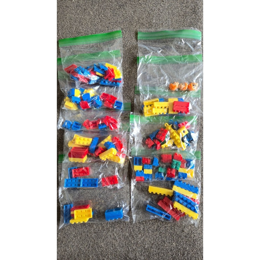 Assorted Plastic Building Blocks In Red Blue Yellow & Green - Mixed Shapes/Sizes